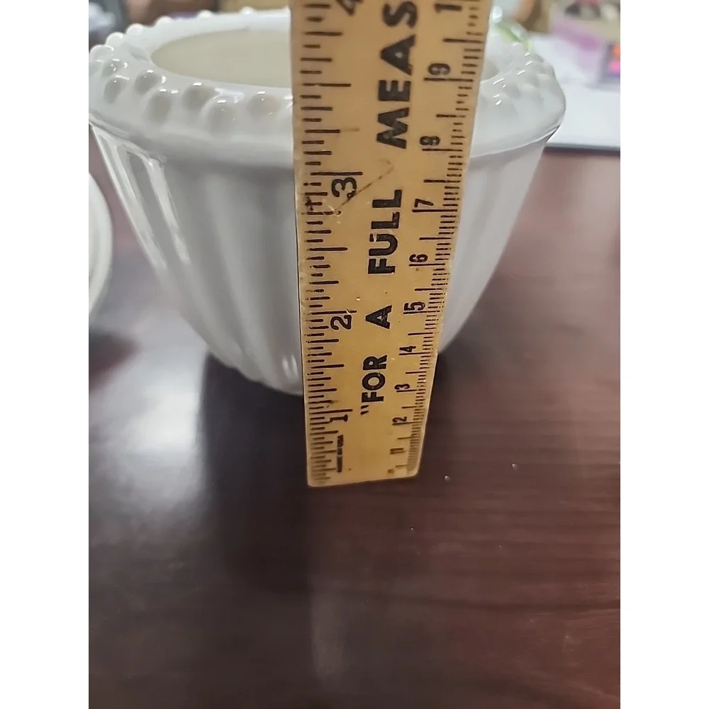 Vintage Cream CeramicHobnail Vertical‎ Ribbed Lidded Sugar Bowl M47 USA